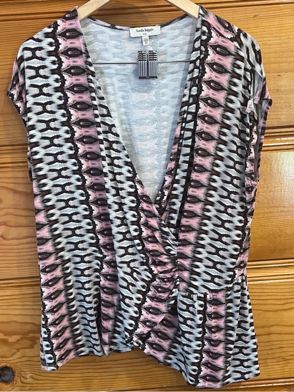 Haute Hippie Pink, Black & White Patterned Faux-Wrap Top